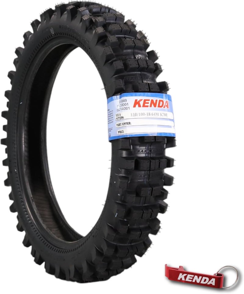KENDA إطار خلفي Trakmaster K760 110/100-18 للدراجات النارية، دراجات التراب، والدراجات المدينة - أداء متين على الطرق الوعرة والشارع مع سلسلة مفاتيح 110x100x18 - Image 1